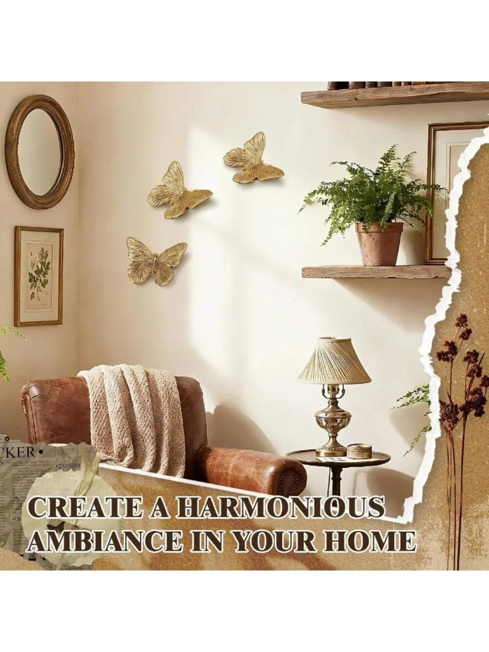 6 Pcs Vintage Gold 3D Butterfly Wall Art Sculpture - Elegant Home Decor